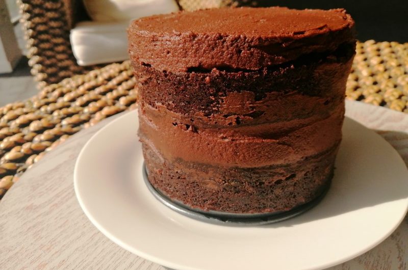 Chocolate Stout Cake A double-layered round Chocolate Stout cake with chocolate ganache in between each layer