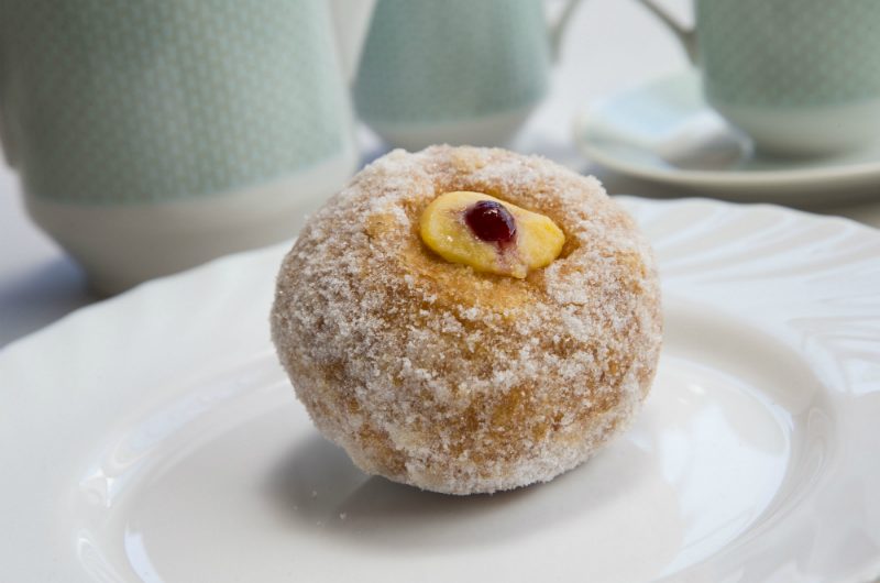 Jam and custard doughnut